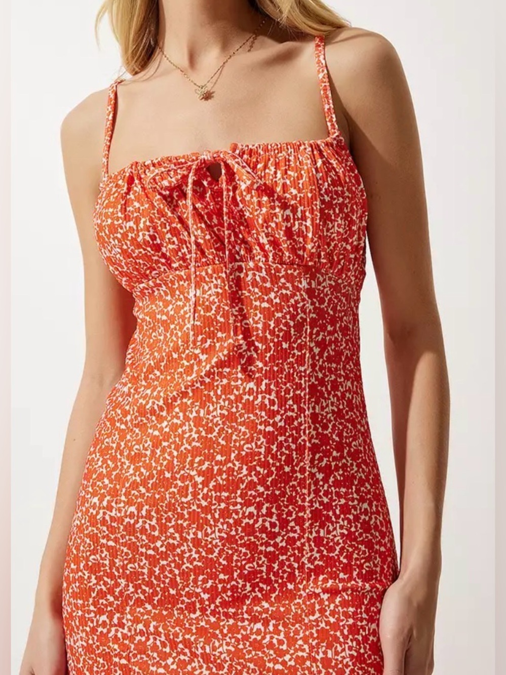 Streetwear Society Peach Coloured Leopard Print Midi Dress - Size Small
